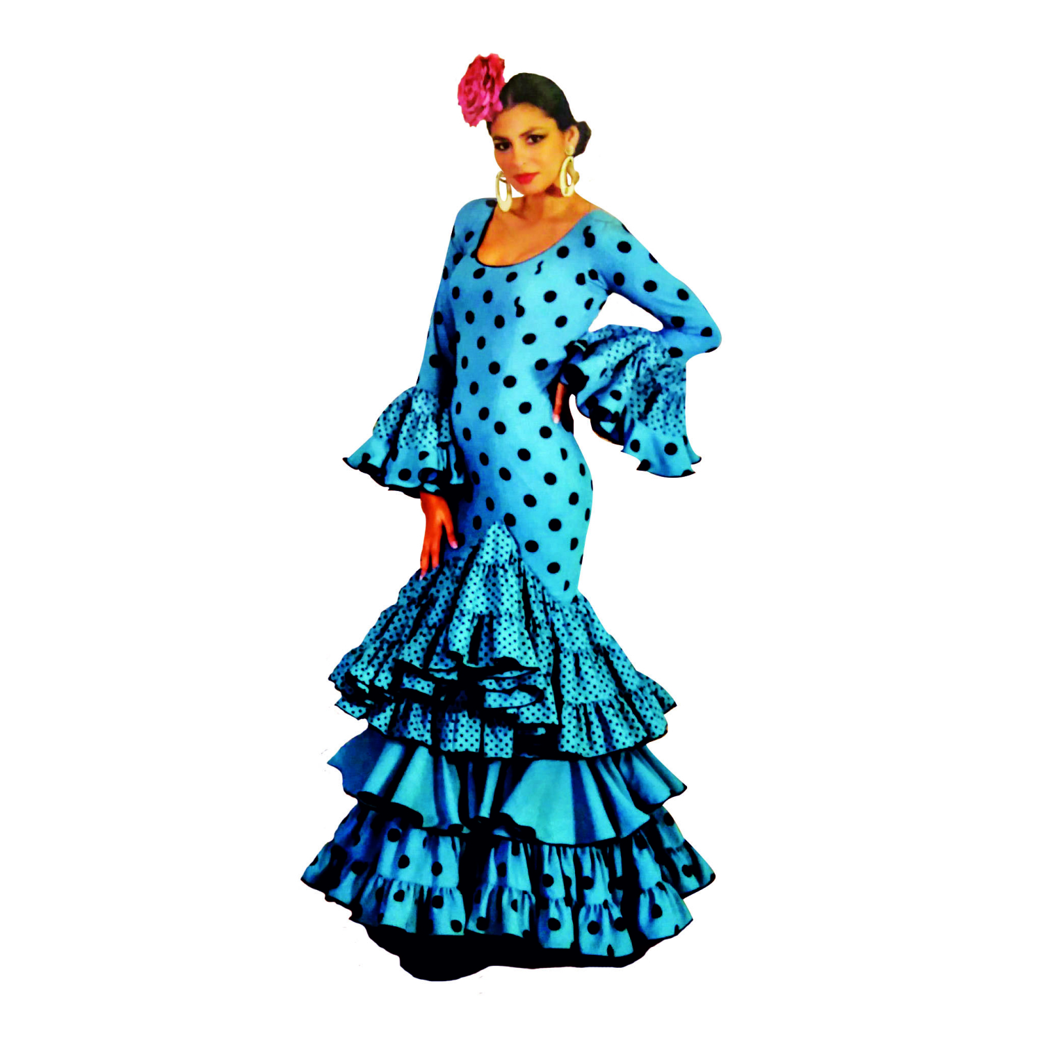 A4 – Vestido Lozana Azul – Lunar Negro – Raices Danza Y Flamenco